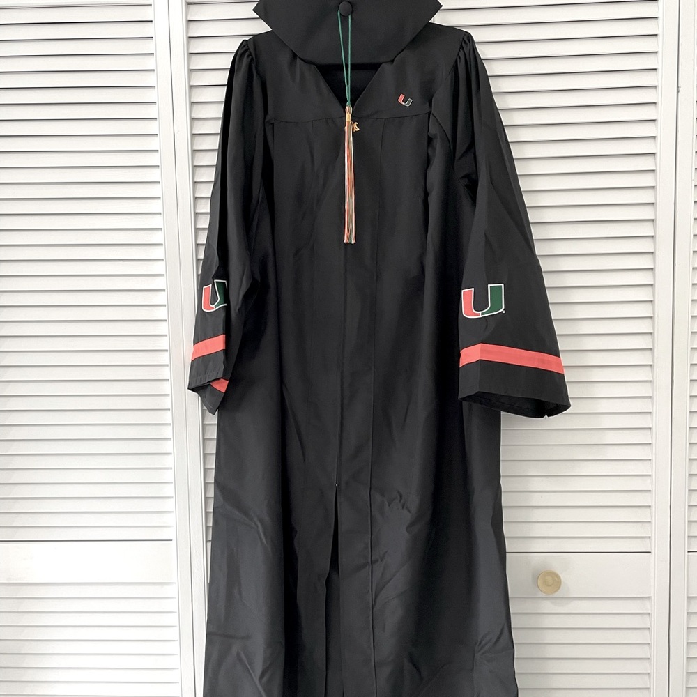 UM University Of Miami  graduation cap gown and tassel